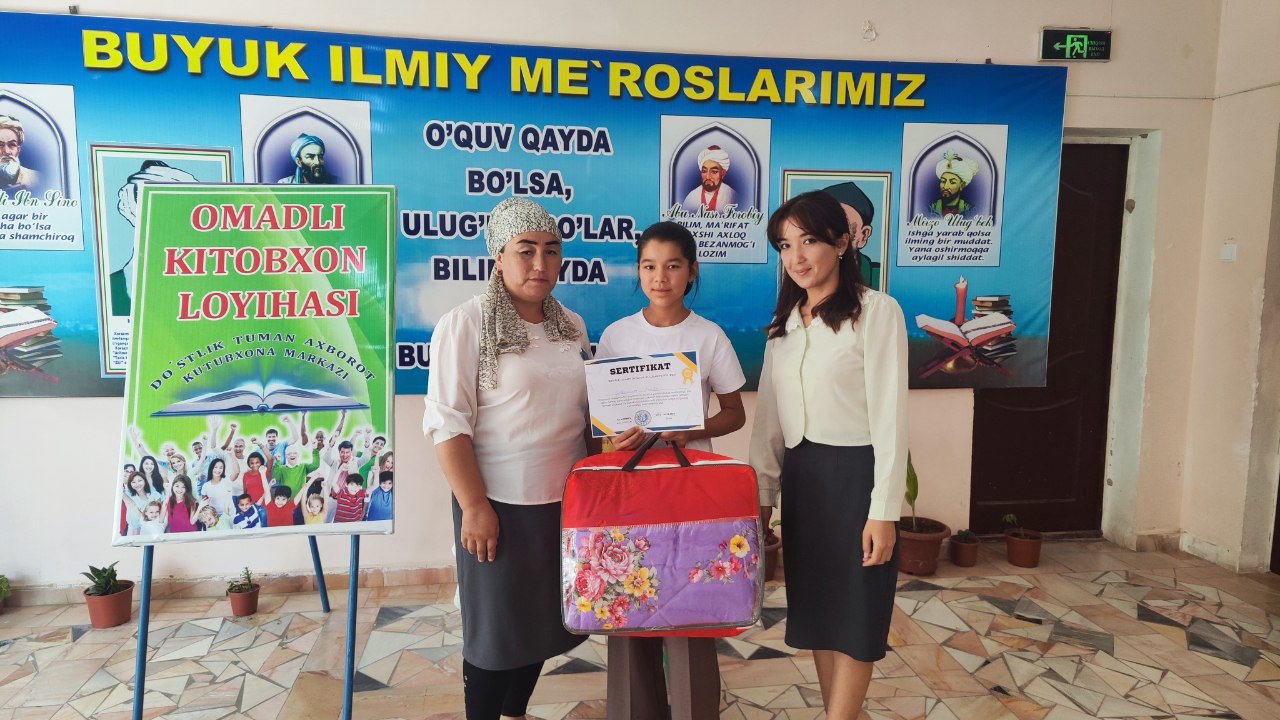 "Omadli kitobxon" loyihasining avgust oyi gʻoliblari aniqlanib, gʻolib ishtirokchilarga maxsus Diplom va qimmatbaho sovgʻalar topshirildi.